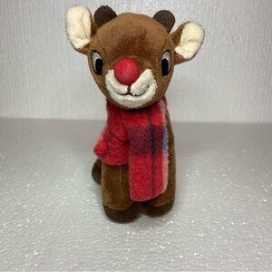 Rudolph Brown Stuffed Reindeer with Red Scarf 7 inch Christmas collectibles